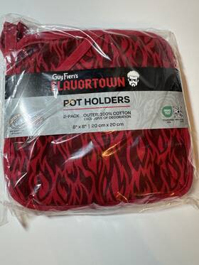 Flavortown 810115943686 Brand New Guy Fieris 2-pack Pot Holders 8 Inch X 100% Cotton Red