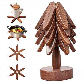 Flyhigter 768825481472 Wooden Tree Coasters With Holder Trivets For Hot Pots And Pans Decora