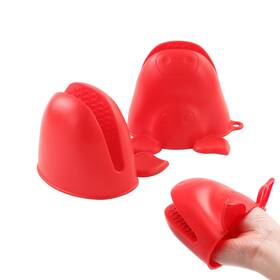 Om1-red-p Flyzza Mini Silicone Oven Gloves Heat Resistant Cooking Pinch Mitts For Red