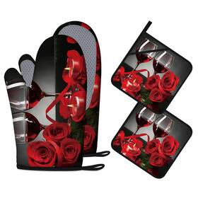 Hoders-20240104 Fnlndo Red Wine Rose Candle Oven Mitts And Pot Holders Sets Of 4 Silicone Gloves Heat