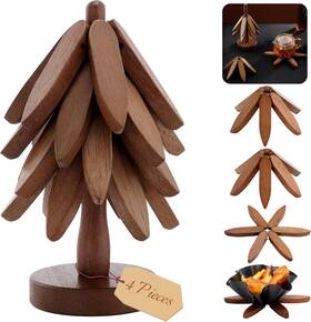 Hof1489 Fonyick 8 Inch Wooden Trivets For Hot Dishes 4pcs Dark Wood Pot Holders And Coasters