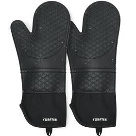 Forater 734383228613 Extra Long Silicone Oven Mitts - Heat 2pcs Only Black