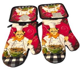 Franco 073558616856 2 Vintage Pot Holder And Oven Mitt Sets Italian Chef Pasta Meatballs