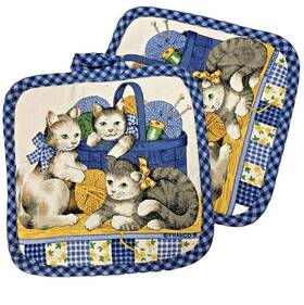 Fcl37wm Franco Kittens Yarn Basket Gingham Lot Of 2 New Hot Pad Potholders Cats Vintage