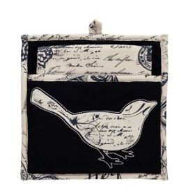 Ihf-366-pgs French Postcard Potholder Gift Set 2 Pc. Country Black Creme Bird