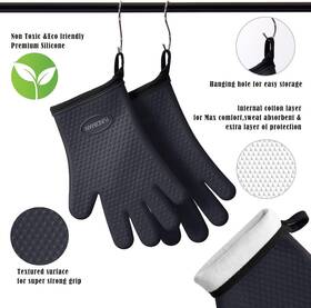 Z2110101k-2s Fundiman Silicone Heat Insulation Oven Gloves Cooking Mitts Kitchen Tool Black