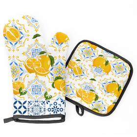 A-0004-006-0408-1-259k-0002 Funky Qiu Oven Mitts And Pot Holders Set Ethnic Lemon - Heat Resistant