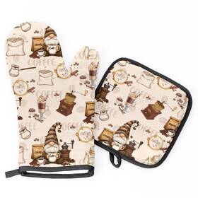 A-0004-006-0408-1-259k-0003 Funky Qiu Coffee Oven Mitts And Pot Holders Set 2pcs - Cafe Theme Heat Resistant