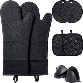 Mit-01 Funnydin 8pcs Oven Mitts Set Heat Resistant Silicone 14.5 Inch Long Gloves With Cotton