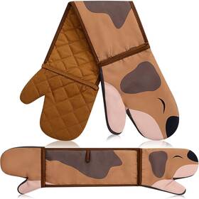 Huq-funnymoom-1946 Funnymoom Hot Dog Oven Mitts Cute Funny Double One-piece Heat Resistant Brown