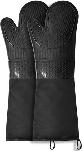 Funsiltasy 313028992975 Extra Long Silicone Oven Mitts Heat Resistant Gloves With Quilted Liner No