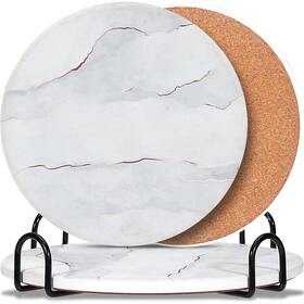 Cd-dls-7 Furwarmy 3-pcs 7ftft Ceramic Marble Style Trivet With Holder Absorbent Trivets For Hot