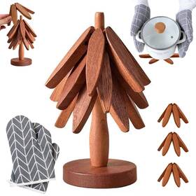 Woodtrivet04 Galahub Wooden Trivets 4pcs Set For Hot Dishes Collapsible Tree Shaped Pot Holders W