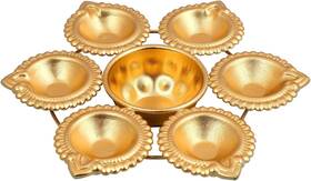 Bal649 Garden Of Arts Set 2 Diya Shape Flower Decorative Urli Bowl Handcrafted Royal Golden