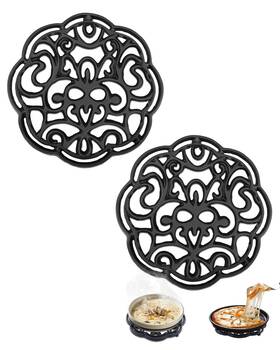 G09078-flower-gt-tp-us Gardmate Black Flower Cast Iron Trivet 2-pack For Kitchen And Dining - Decorative