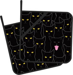 Gearsly 445003226218 Pot Holder Set Of 2 Black Cat Cute Kitchen Heat Resistant Potholder For Bbq Cook
