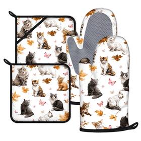 Px-gr-b16 Geebier Rustic Cats Oven Mitts And Pot Holders Sets 4pcs Silicone