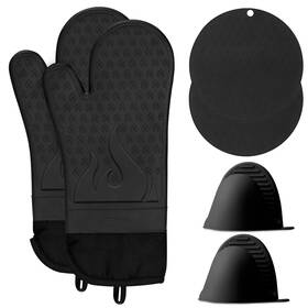 22us-l32-01-m-gh Geekhom Oven Mitts And Pot Holders Set Silicone Kitchen Gloves High Heat Resist
