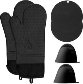 L32-01-m-gh Geekhom Oven Mitts And Pot Holders Set Silicone Kitchen Gloves High Heat