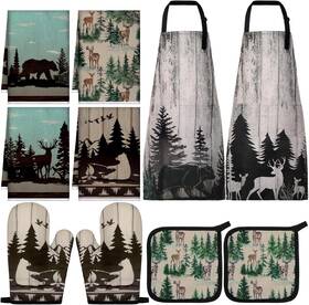 Geetery 726084500068 10 Pcs Christmas Kitchen Towels Oven Mitt And Pot Holder Apron Set Chris