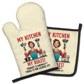 Gst002 Geygie My Kitchenmy Rules Funny Oven Mitts Todays Menu 11.2 6.9in Yellow