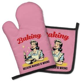 Gst005 Geygie Baking Because Murder Is Wrong Funny Oven Mitts And 11.2 6.9in Pink