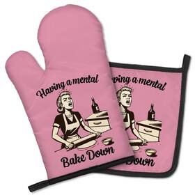 Gst021 Geygie Having A Mental Bake Down Funny Oven Mitts And Pot 11.2 6.9in Pink
