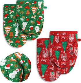 Bq-geyoga-8456 Geyoga 2 Pcs Christmas Mini Oven Mitt Tree Gingerbread Red Green