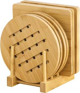 520-cdtz-4s Ghwie Bamboo Trivet With Stand -heat Resistant Pot Holders Medium Natural