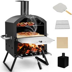 Gx10814bk-pn Giantex Outdoor Pizza Oven Wood Fired 2-layer Maker 12 Inch Black