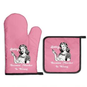 11x6.7x1.6in Gkodw Xst003 Baking Because Murder Is Wrong Funny Oven Mitts And Pink