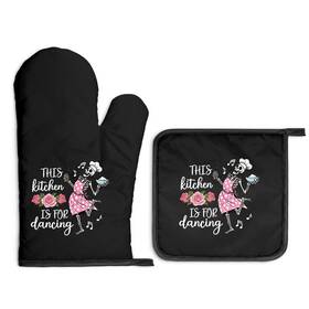 11x6.7x1.6in Gkodw Xst004 The Kitchen Is For Dancing Funny Oven Mitts And Pot Black