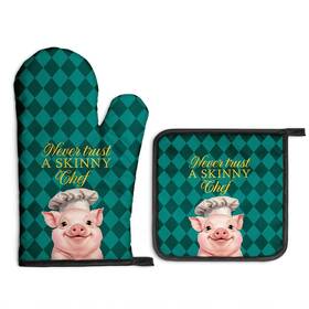 Xst014 Gkodw Never Trust A Skinny Chef Oven Mitts And Pot Holders Sets Funny Pig Ove