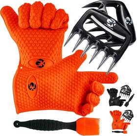 010bbqgloves Gks Bbq Grill Gloves Heat Grilling Kitchen Silicone Oven Mitts 100% Mess Proof Claws