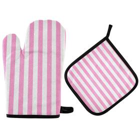 Gkseojer 556684737129 Pink And White Stripes Oven Mitts Pot Holders Set For Cooking Baking Kitc