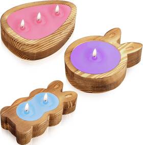 Mel-glikceil-1313 Glikceil 3 Pack Easter Bunny Dough Bowl Wooden Candles Decorative Eggs Brown