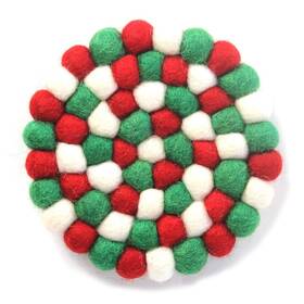 Glg50058-10l Global Crafts Hand Crafted Felt Ball Wool Trivet Mat From Nepal 8 Inch Round Pad Christmas
