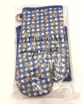 0014we Gold Coast 3 Pc Gift Kitchen Set 2 Potholders 1 Oven Mitt Blue Plaid Floral Rose