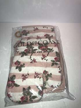 1eq0 Gold Coast 5 Piece Kitchen Set 1 Oven Mitt And 4 Pot Holders Pink Red Roses New