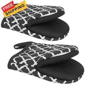 Goldmeet 792105735115 1 Pair Short Oven Mitts Heat Resistant 2 Pieces Set White Checkered Pattern
