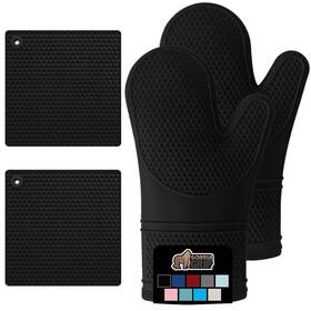 Gorilla Grip 840029649275 Heat And Slip Resistant 4 Piece Silicone Oven Mitt Trivets Set Waterproo