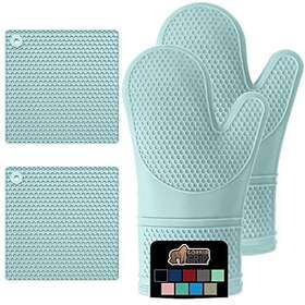 Gorilla Grip 840029649282 Heat And Slip Resistant Silicone Oven Mitt Trivets Set Water