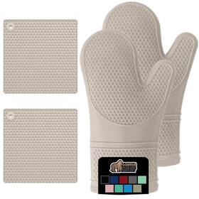 Gorilla Grip 840029680964 Heat And Slip Resistant 4 Piece Silicone Oven Mitt Trivets Set Waterproo