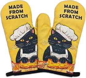 St-024 Gosjinnk 2 Pcs Funny Black Cat Oven Mitts Made From Scratch Heat Resistant Silicone Non-s