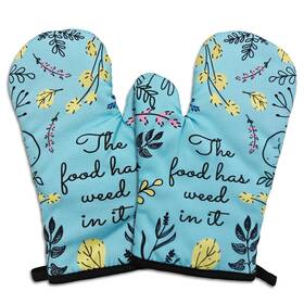 St-027 Gosjinnk 2 Pcs Funny Oven Mitts The Food Has Weed In It Heat Resistant Blue