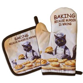 St-039 Gosjinnk Funny Baking Cat Oven Mitts And Pot Holders Set Of Multicolor