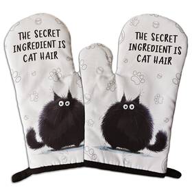 St-040 Gosjinnk 2 Pcs Funny Black Cat Oven Mitts The Secret 7 X 10.5 In Gray