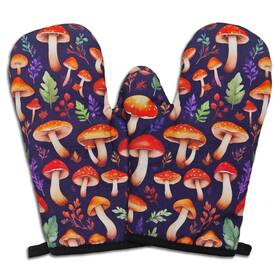 St-067 Gosjinnk 2 Pcs Funny Oven Mitts Colorful Mushroom 7 X 10.5 In Multicolor