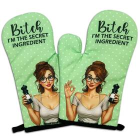 St-079 Gosjinnk 2 Pcs Funny Hostess Oven Mitts Gifts - Bitch Iftm 7 X 10.5 In Green