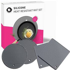 Gourmanity 850033274813 Cook 4 Pack Silicone Trivet Set Heat-resistant Mats For Countertops Grey